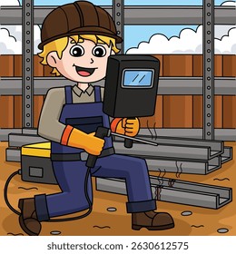 Construction Worker Welder Colored Cartoon 