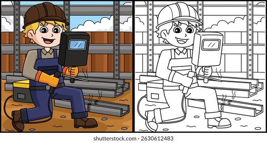 Construction Worker Welder Coloring Illustration 