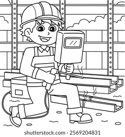 Construction Worker Welder Coloring Page for Kids