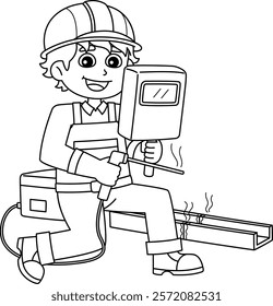 Construction Worker Welder Isolated Coloring Page