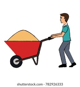 construction worker with wheelbarrow
