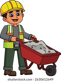 Construction Worker with a Wheelbarrow Clipart 