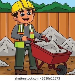 Construction Worker with a Wheelbarrow Colored 