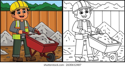 Construction Worker with Wheelbarrow Illustration 