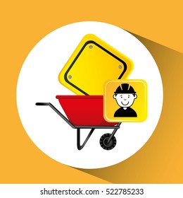 construction worker wheelbarrow sign traffic graphic vector illustration eps 10