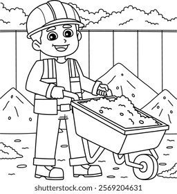 Construction Worker with Wheelborrow Coloring Page