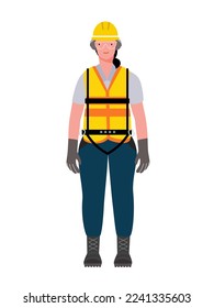 Mujer trabajadora de la construcción con equipo de protección personal.	