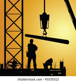 construction worker at work with crane illustration