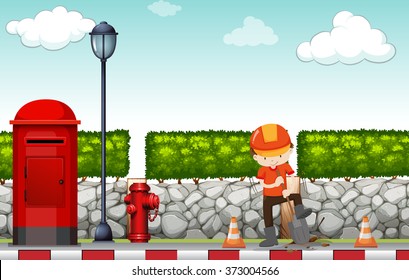 Construction worker working on the sidewalk illustration