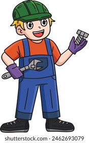 Clipart de dibujos animados de perno de llave de trabajo de construcción