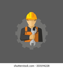 Construction Worker With Wrench Vector icon 