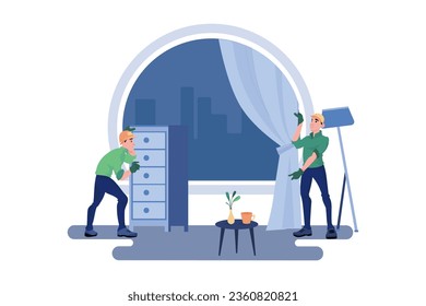 Construction workers arranging interior Illustration concept on white background
