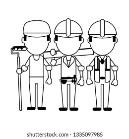 Construction workers avatars in black and white
