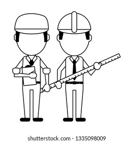 Construction workers avatars in black and white