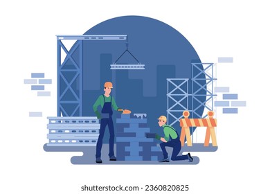 Construction workers building a house