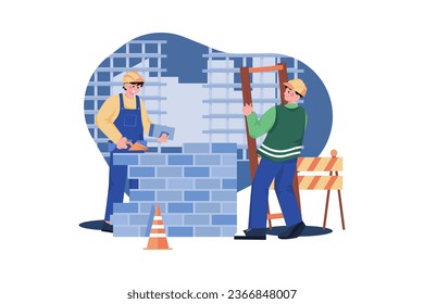 Construction workers building a house