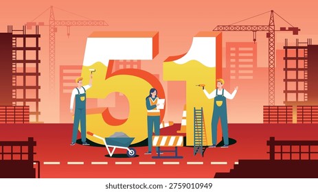 Construction workers busy on site celebrating May Day Labor Day