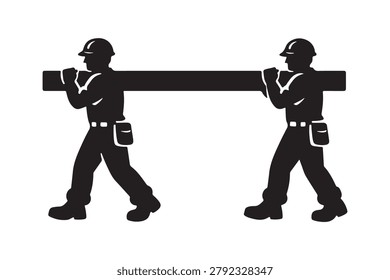 Construction Workers Carrying Beam Teamwork Silhouette Vector