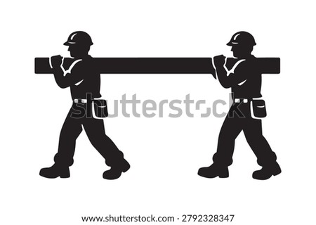 Construction Workers Carrying Beam Teamwork Silhouette Vector