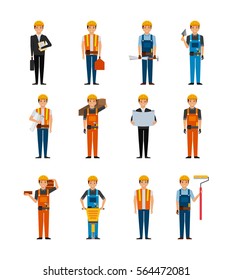 icono de la caricatura de los trabajadores de la construcción sobre fondo blanco. diseño colorido. ilustración vectorial