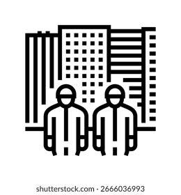 Bauarbeiter Stadt Linie Symbol Vektor. Bauarbeiter Stadtschild. isoliertes Kontursymbol, schwarze Illustration