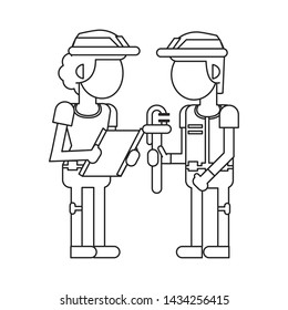 Construction workers with clipboard and wrench cartoons