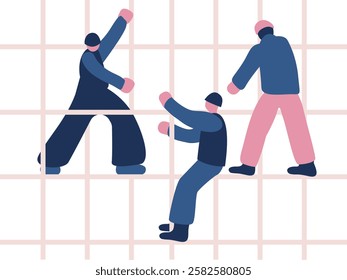 Construction workers. A construction crew is doing building work. Illustration.