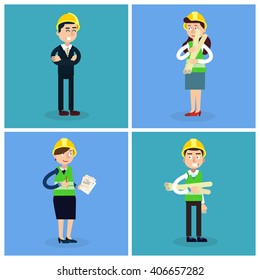 Construction Workers. Engineer and Project Manager. Vector illustration