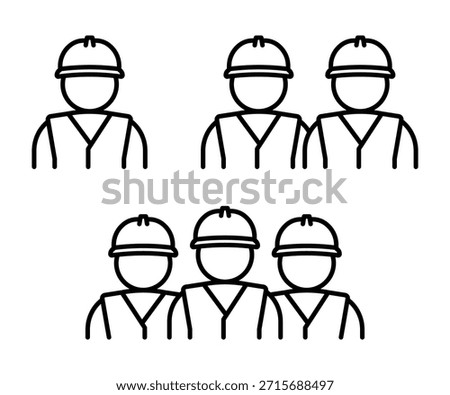 Construction workers or group engineers line icon set. Team of industrial workers in hard hat labor or construction concept. Vector illustration