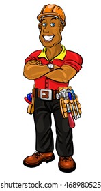 construction workers with helmet and a belt with tools. vector illustration