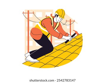 construction workers are installing the roof 