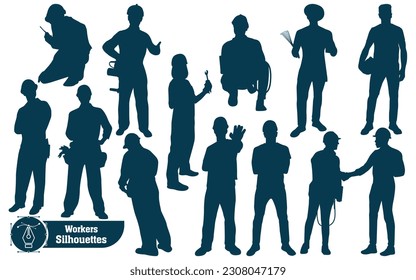 Construction Workers or Labor silhouettes vector illustration