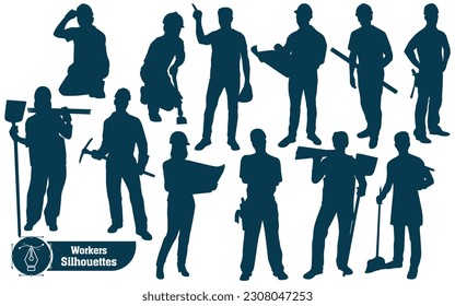 Construction Workers or Labor silhouettes vector illustration