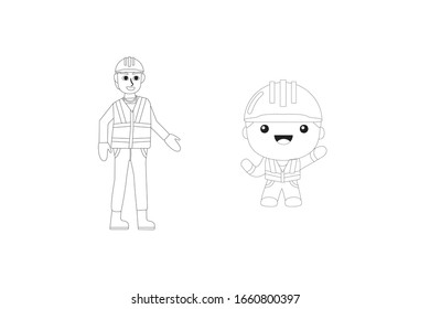 Construction Workers Occupation Vector Outline Illustration