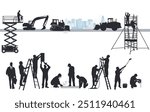 Construction workers on the construction site, illustration