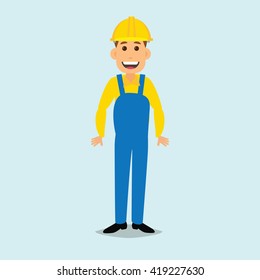 construction workers on yellow blue suit with isolated background