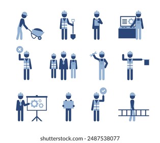 Construction workers pictogram. Repair worker or engineer people set in simple style on white background. 