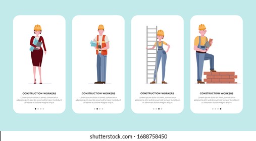 Construction workers set. Builders, engineer, architect flat vector illustration. Site, building works, occupation concept for banner, website design or landing web page