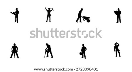 Construction Workers Silhouette Set vector and illustration 