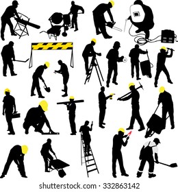 construction workers silhouettes collection - vector