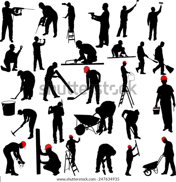 Construction Workers Silhouettes Collection Vector Stock Vector Royalty Free