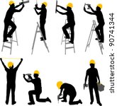 construction workers silhouettes - vector