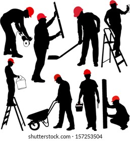 construction workers silhouettes - vector