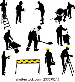 construction workers silhouettes - vector