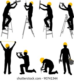 construction workers silhouettes - vector