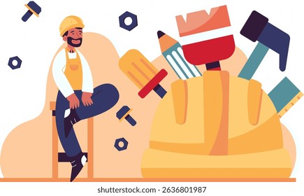 Construction workers are sitting relaxing