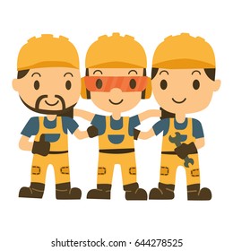 Construction workers team vector builder characters group.