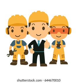 Construction workers team vector builder characters group and investor illustration