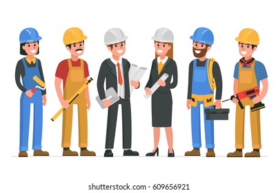 Construction workers team. Vector illustration.