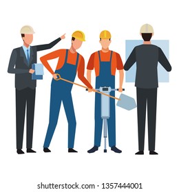 Construction workers with tools